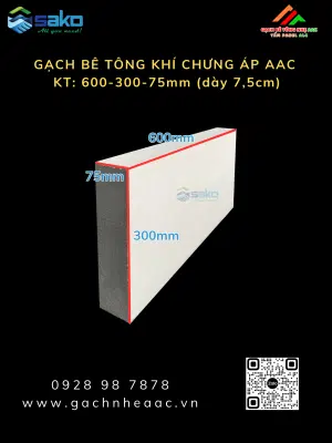 Gạch Bê Tông Nhẹ AAC 600x300x75mm