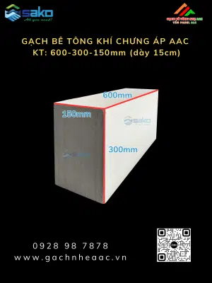 Gạch Bê Tông Nhẹ AAC 600x300x150mm