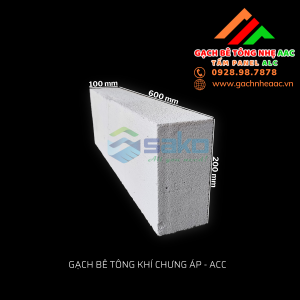 Gạch bê tông nhẹ AAC 600x200x100mm