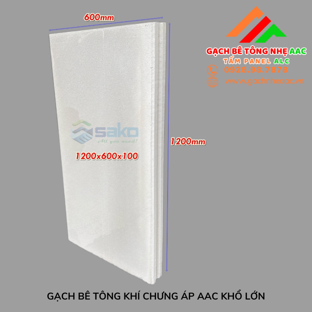 Gạch bê tông nhẹ AAC 1200x600x100mm
