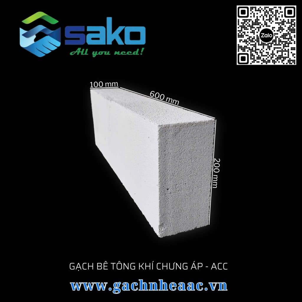 Gạch Bê Tông Nhẹ AAC 600x200x100mm