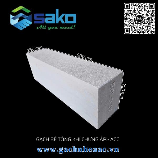 Gạch Bê Tông Nhẹ AAC 600x200x200mm
