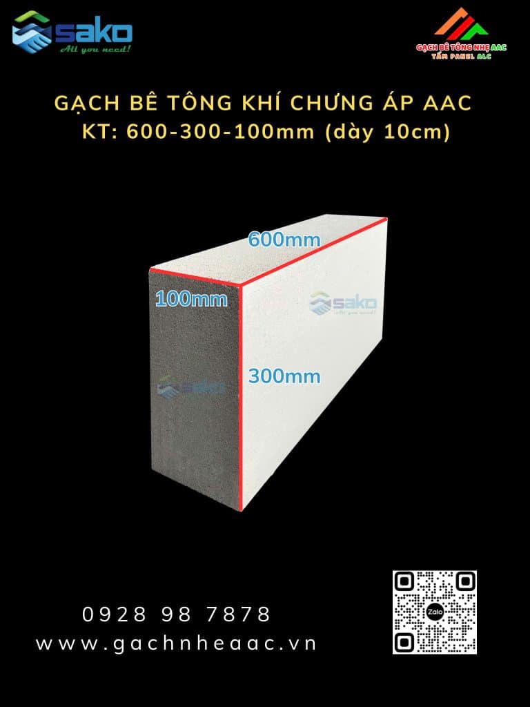 Gạch Bê Tông Nhẹ AAC 600x300x100mm