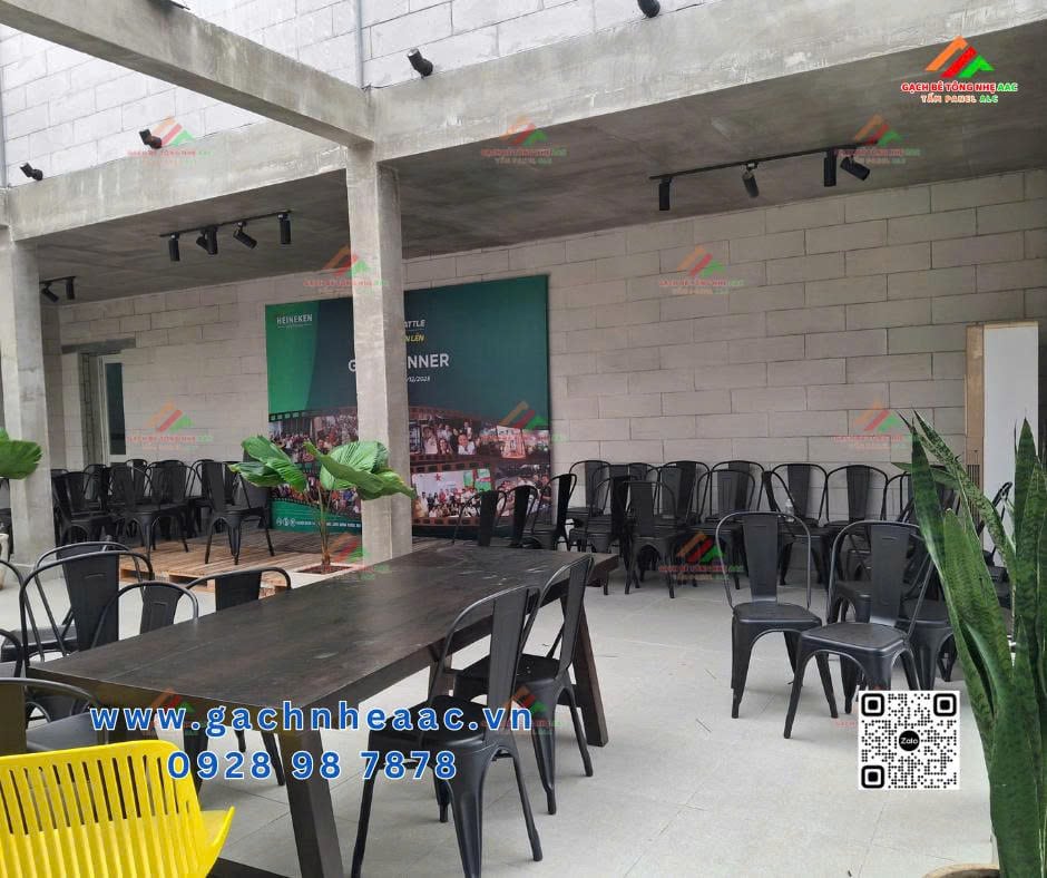 Công trình quán Coffee hiện đại Quận Tân Bình với điểm nhấn gạch nhẹ AAC 600x200x100mm