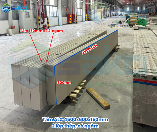 Tấm bê tông nhẹ ALC PANEL 4500x600x150mm 2 lớp thép