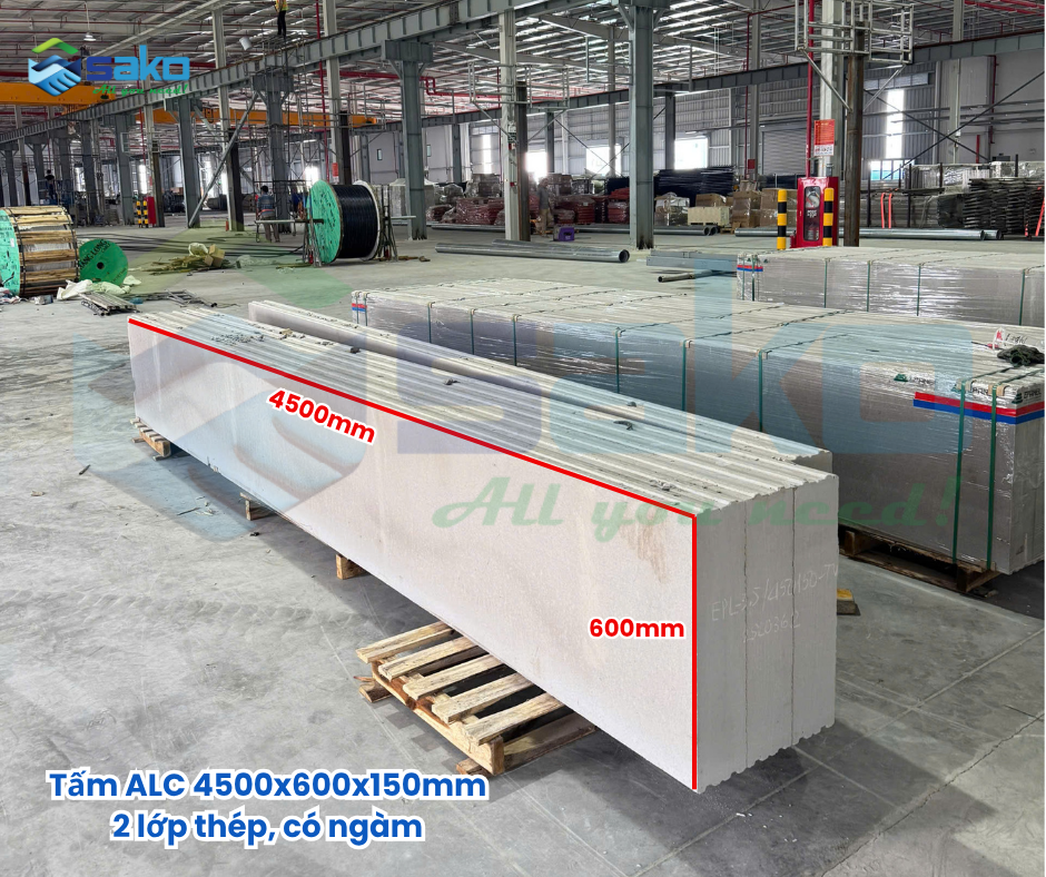 Tấm bê tông nhẹ ALC PANEL 4500x600x150mm 2 lớp thép