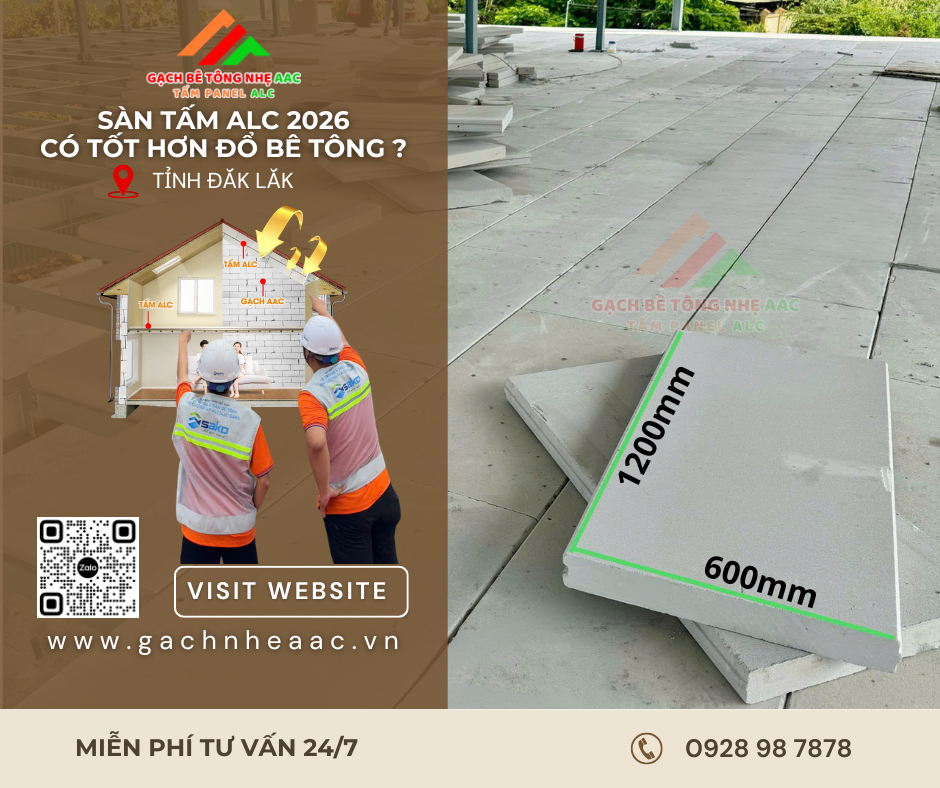 Tấm sàn ALC PANEL 1200x600x75mm