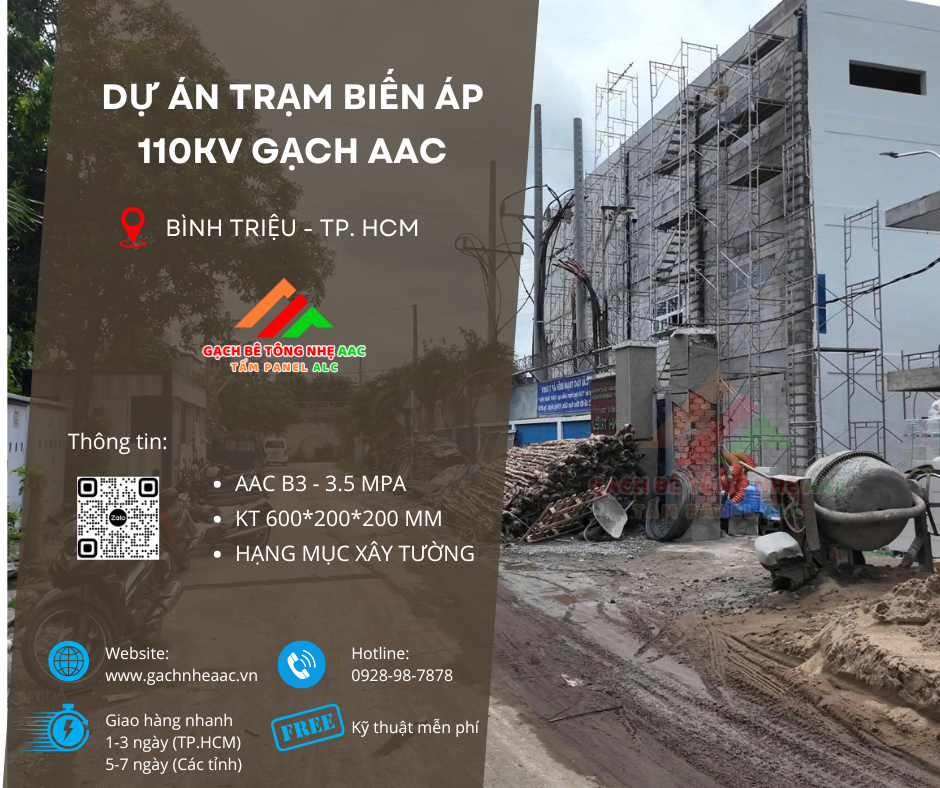 Trạm biến áp xây tường gạch AAC 600x200x200