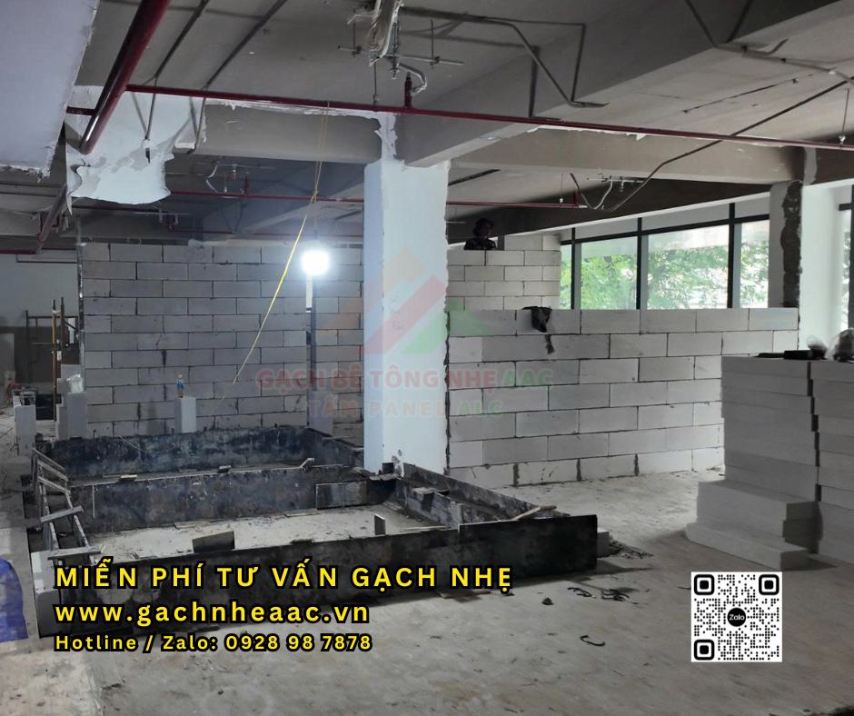 Tiến độ xây tường gạch bê tông nhẹ AAC