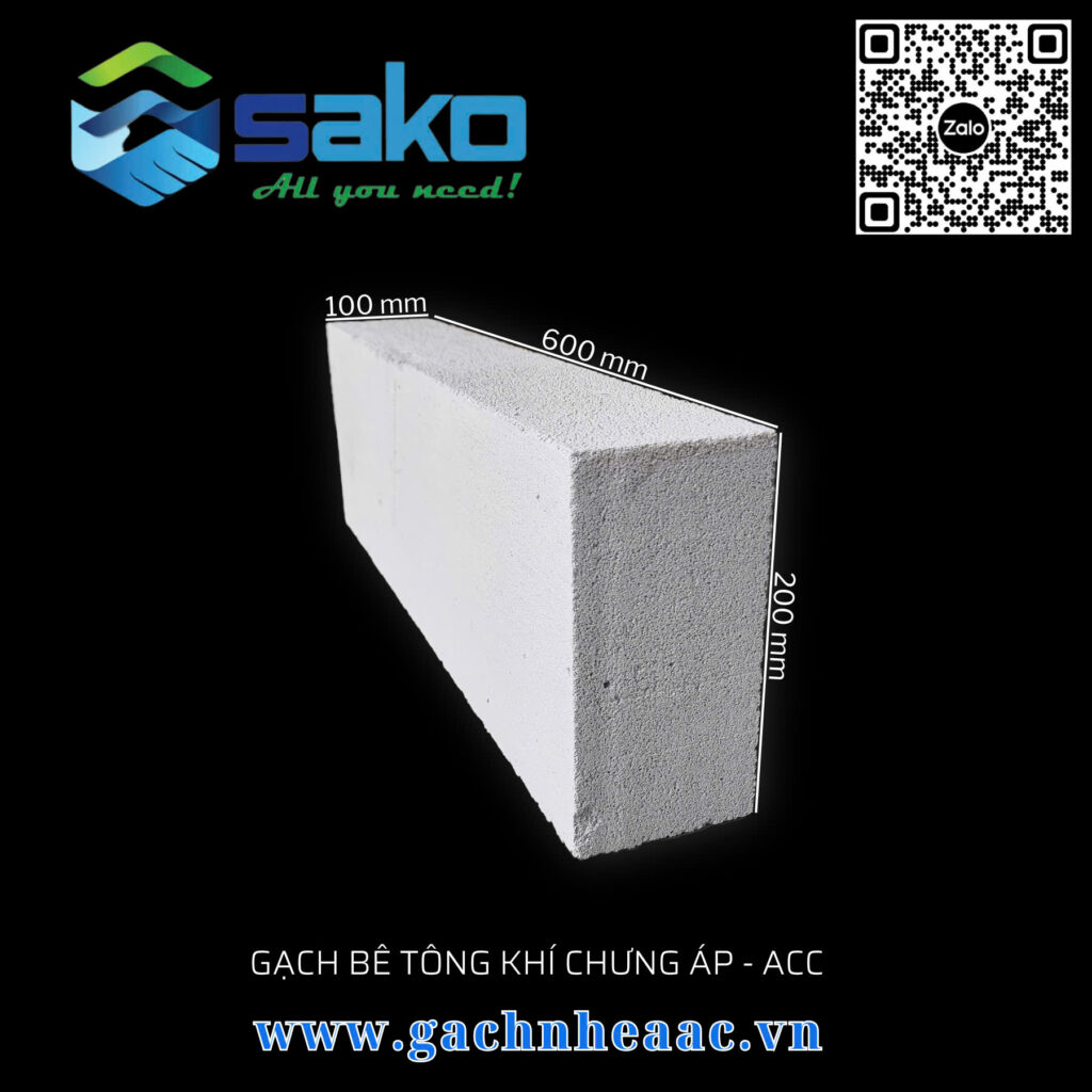 Gạch AAC kích thước 600x200x100mm