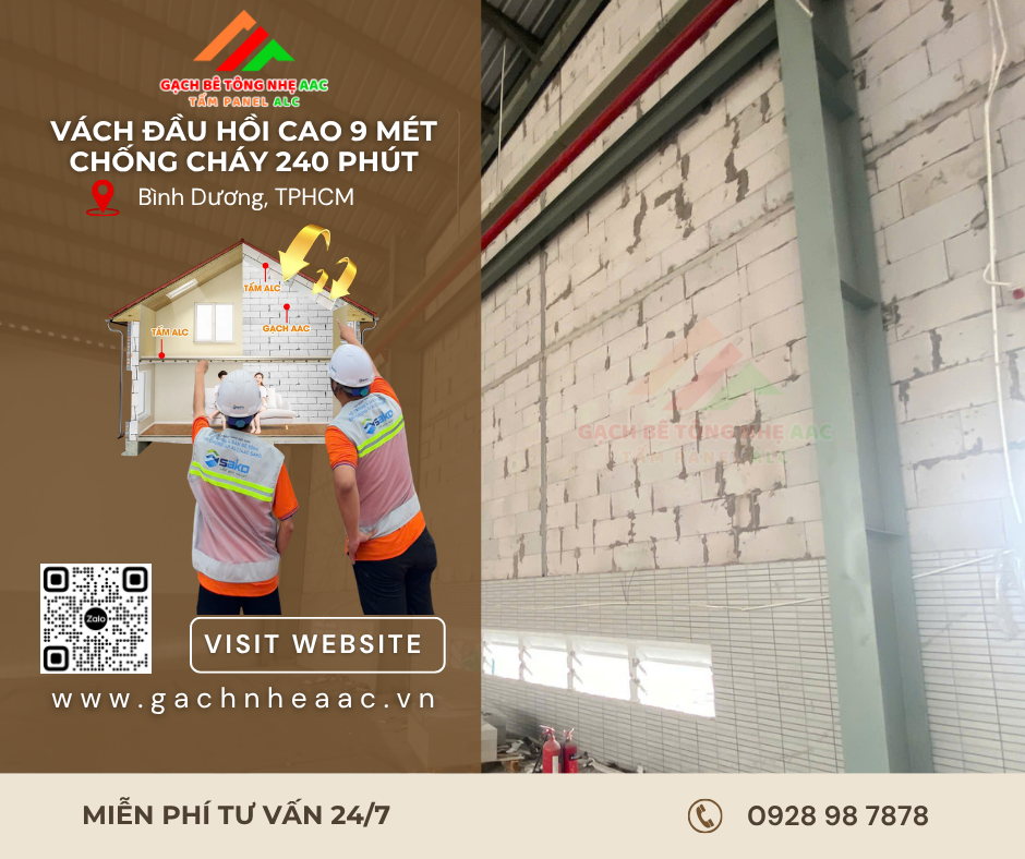 Gạch AAC xây vách chống cháy cao 9 mét