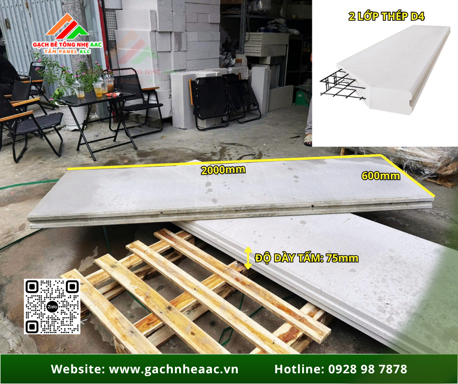 Tấm bê tông nhẹ kích thước 2000x600x75mm