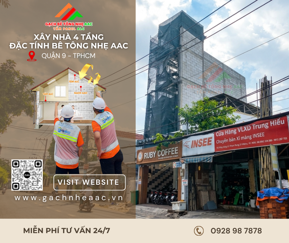 Xây nhà 4 tầng bê tông khí chưng áp tại Quận 9 TPHCM